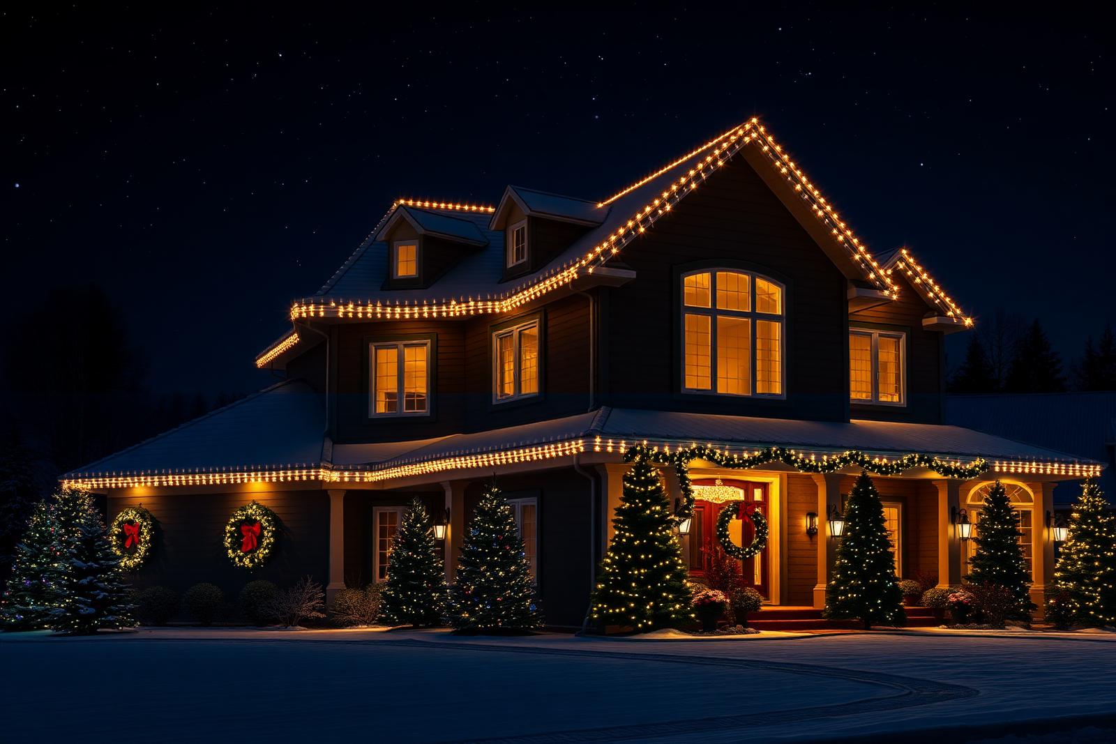 Home with professional Christmas lights installed
