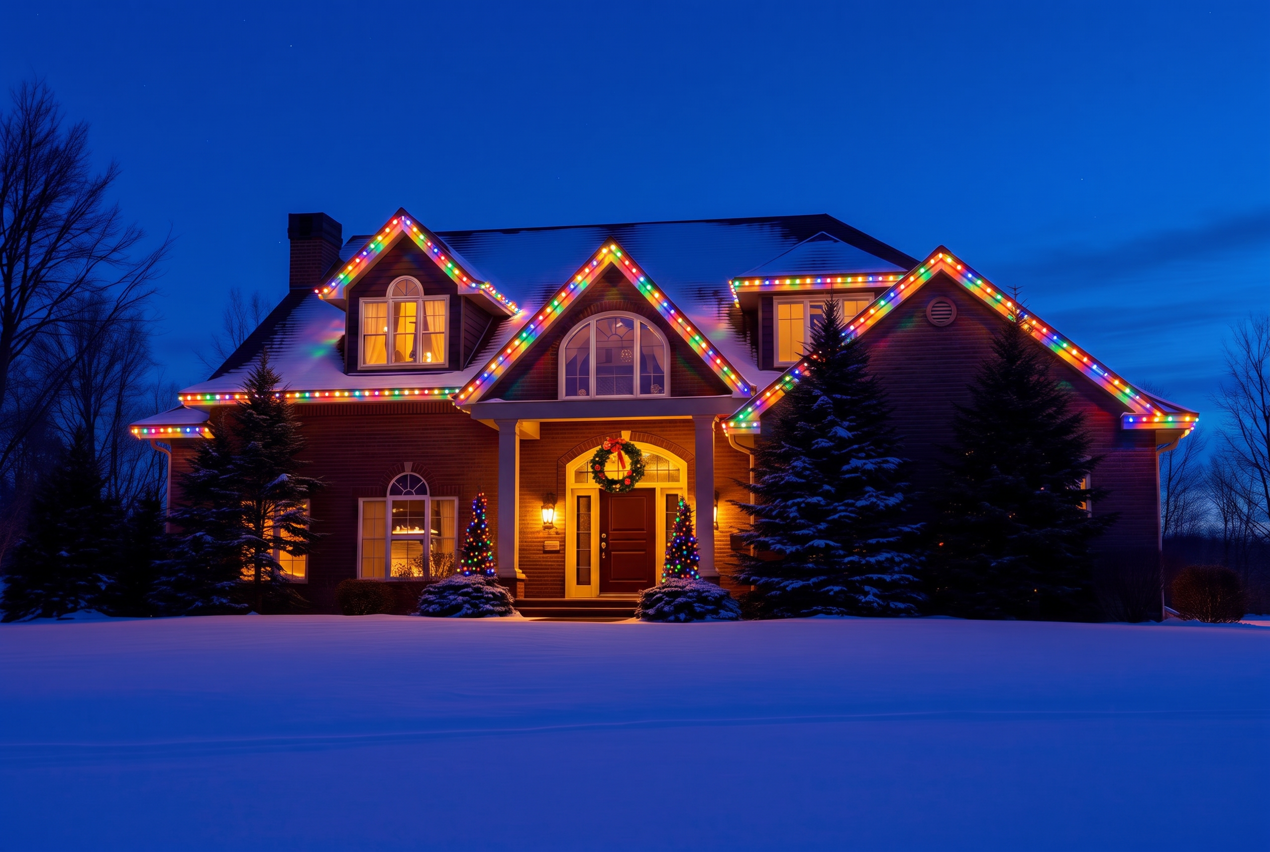 Wisconsin home with professional multicolor Christmas lights
